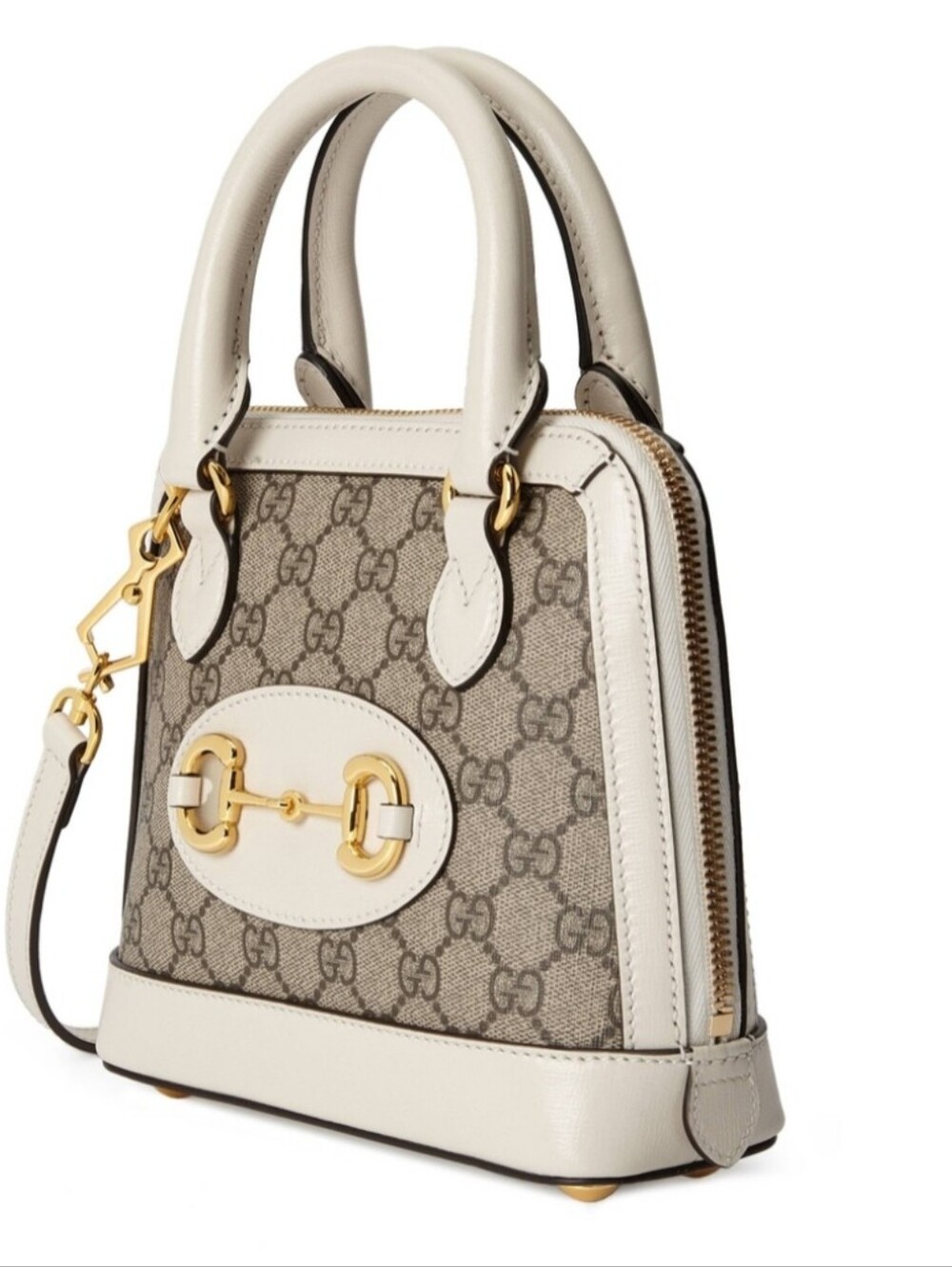 Super Canvas Summer Whitr Beige GG Canvas Satchel w/White Trim Crossbody Strap - Picture 12 of 17